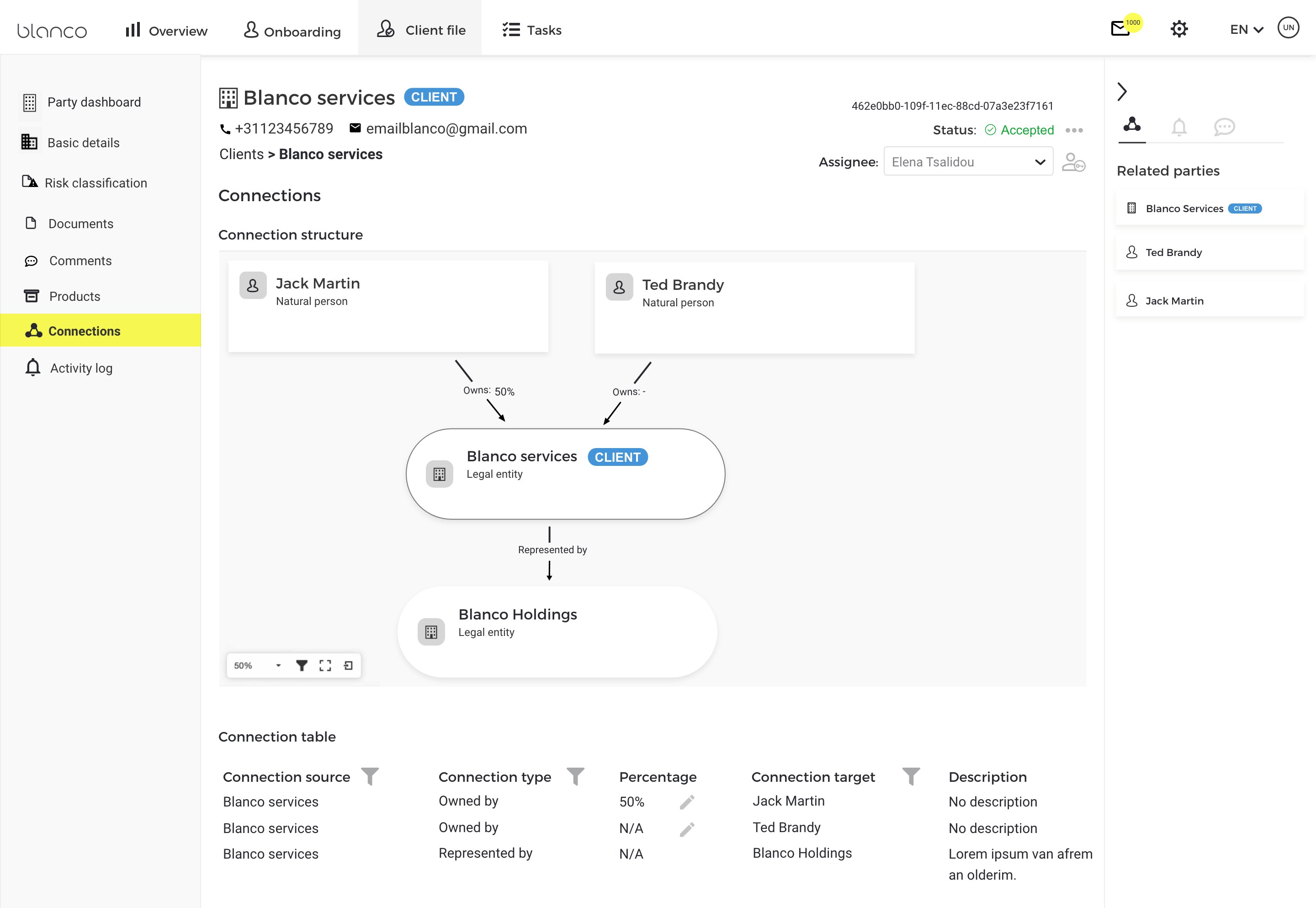 Edit ownership percentage in the Client File and Onboarding