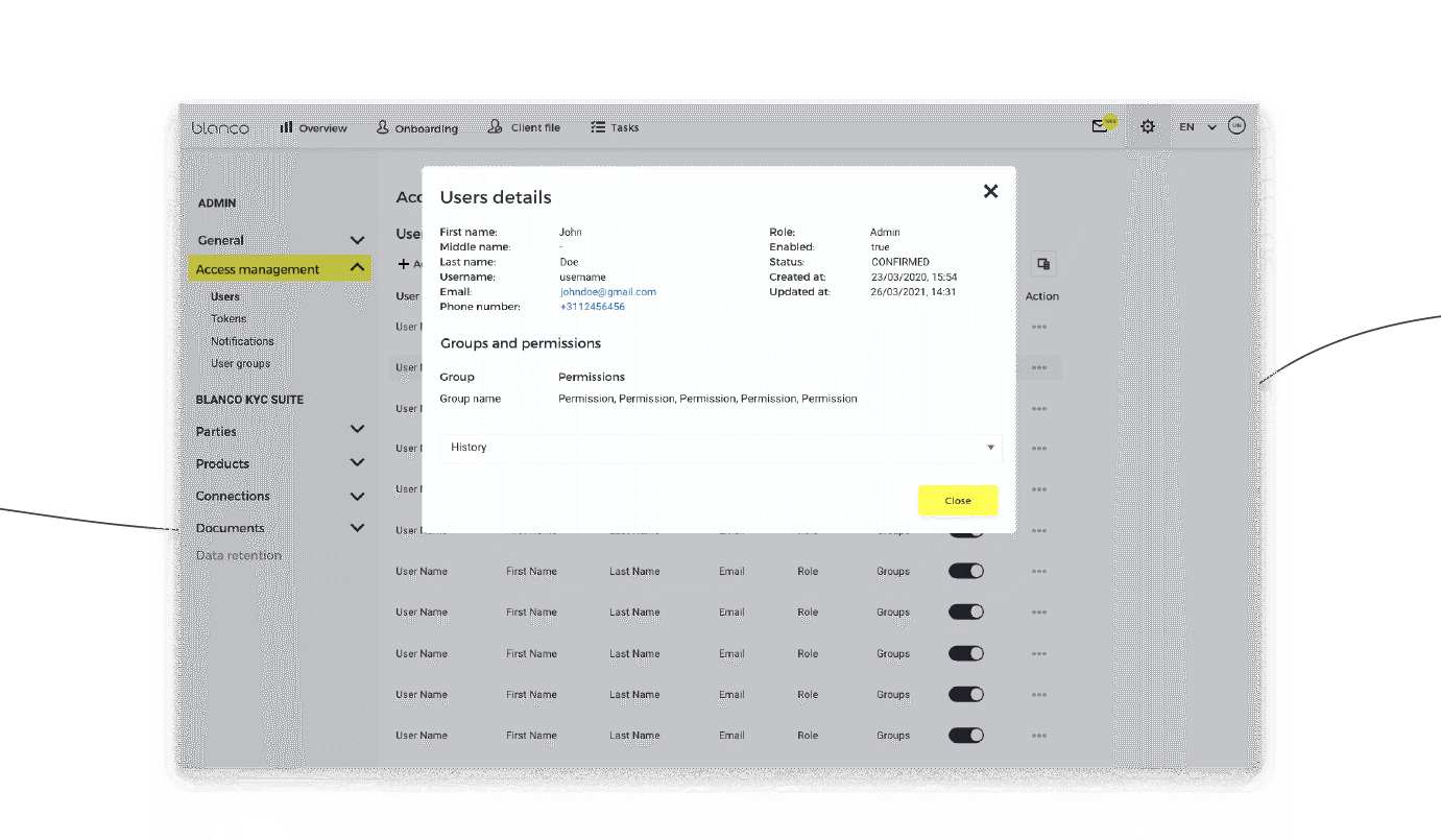 Introduction of allocation and audit trail of user rights