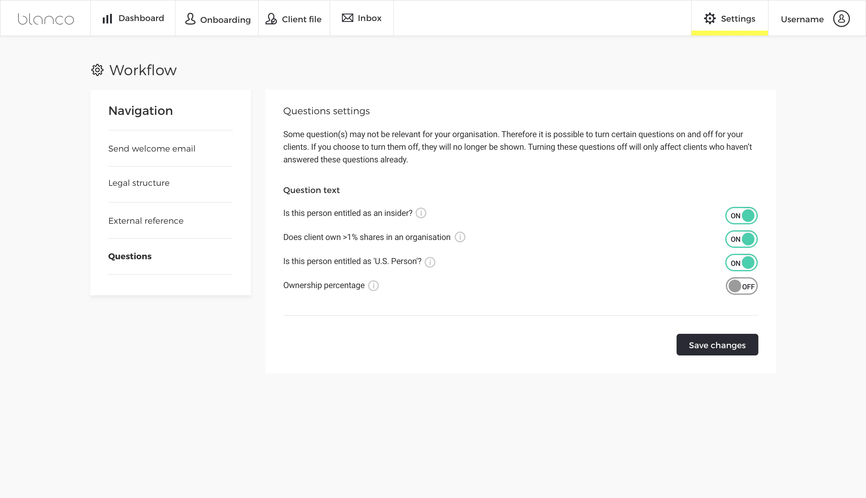 KYC Settings Configurable fields Client Onboarding Client File