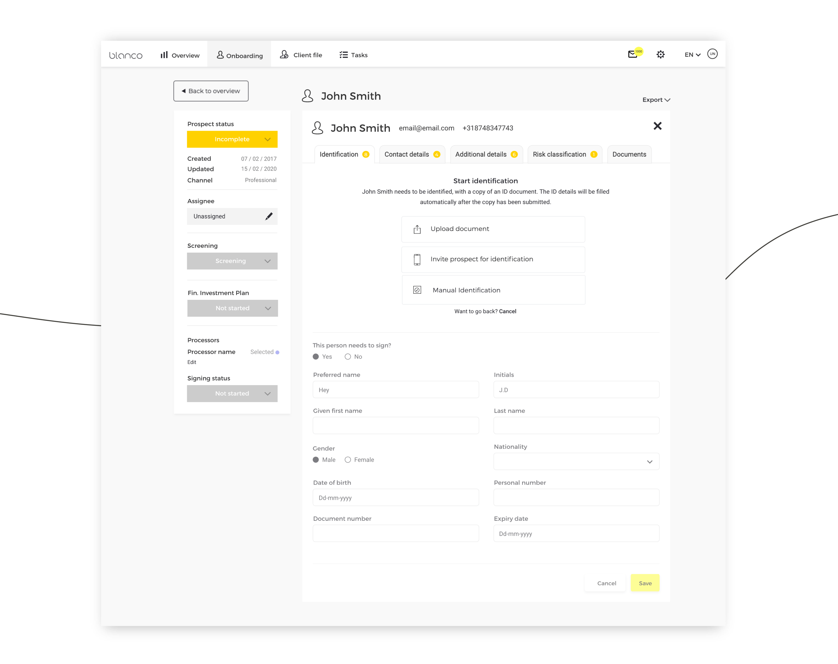 Manual identification onboarding