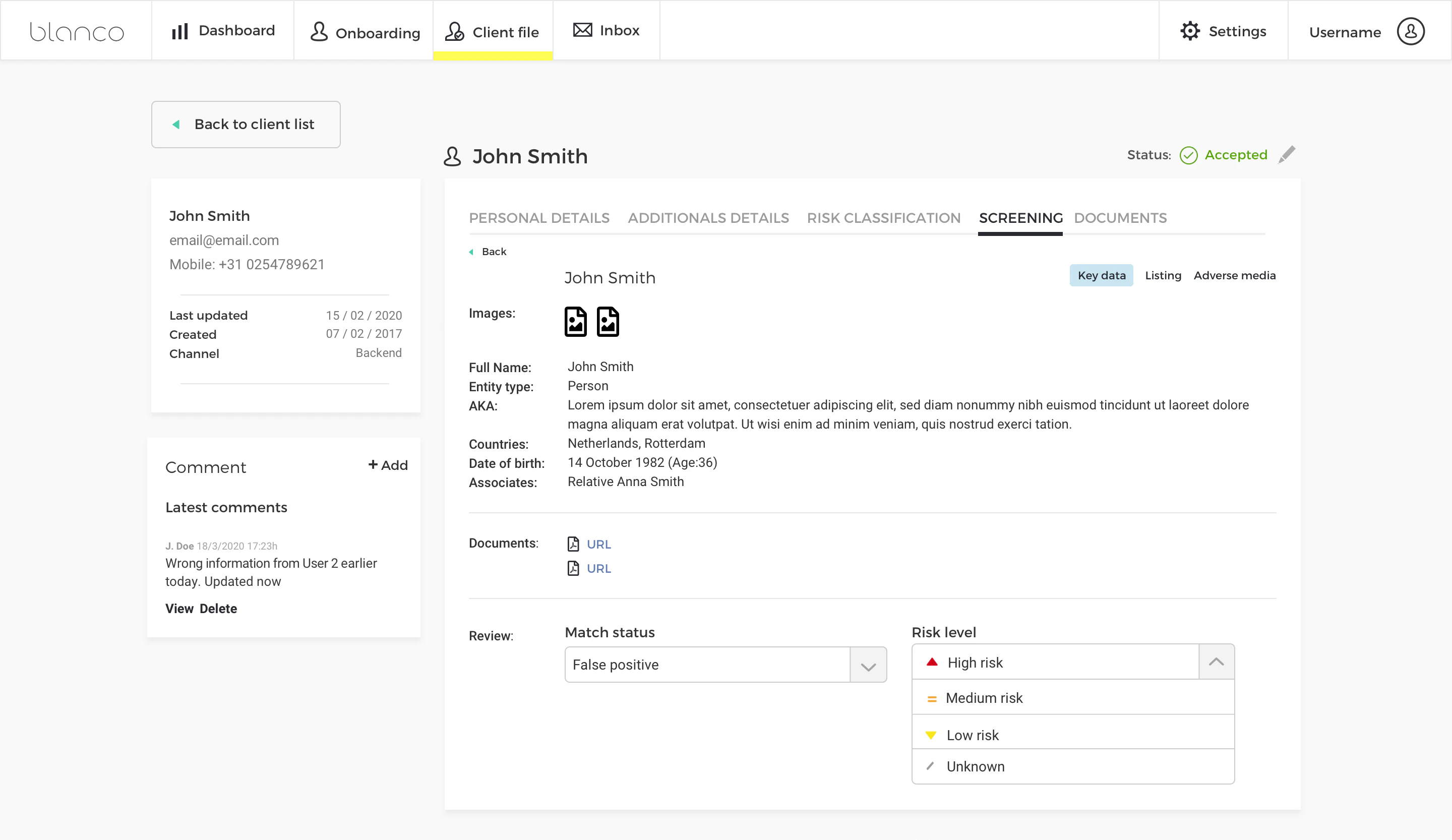UI improvements screening notification and risk qualification