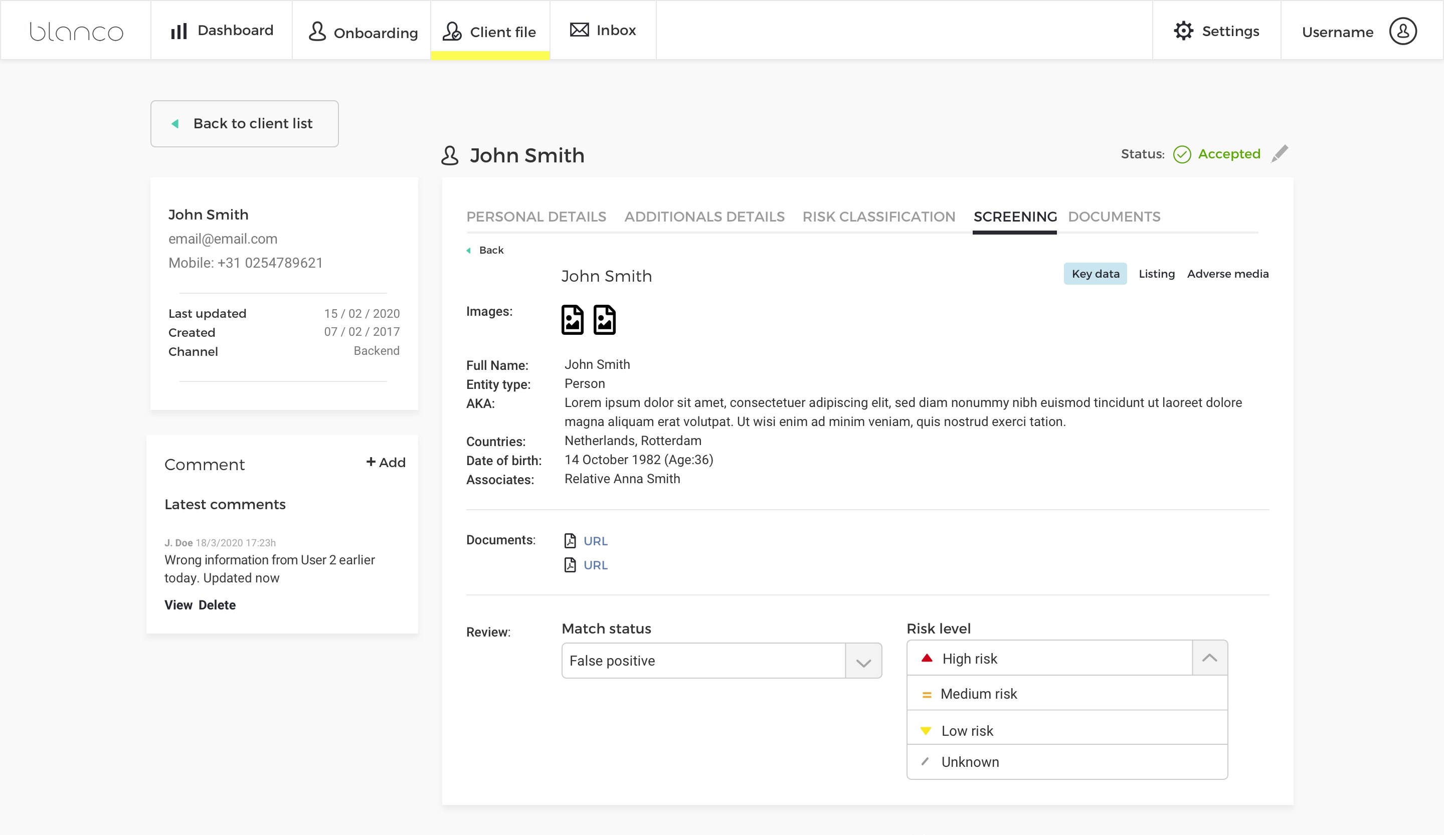 UI improvements screening notification and risk qualification