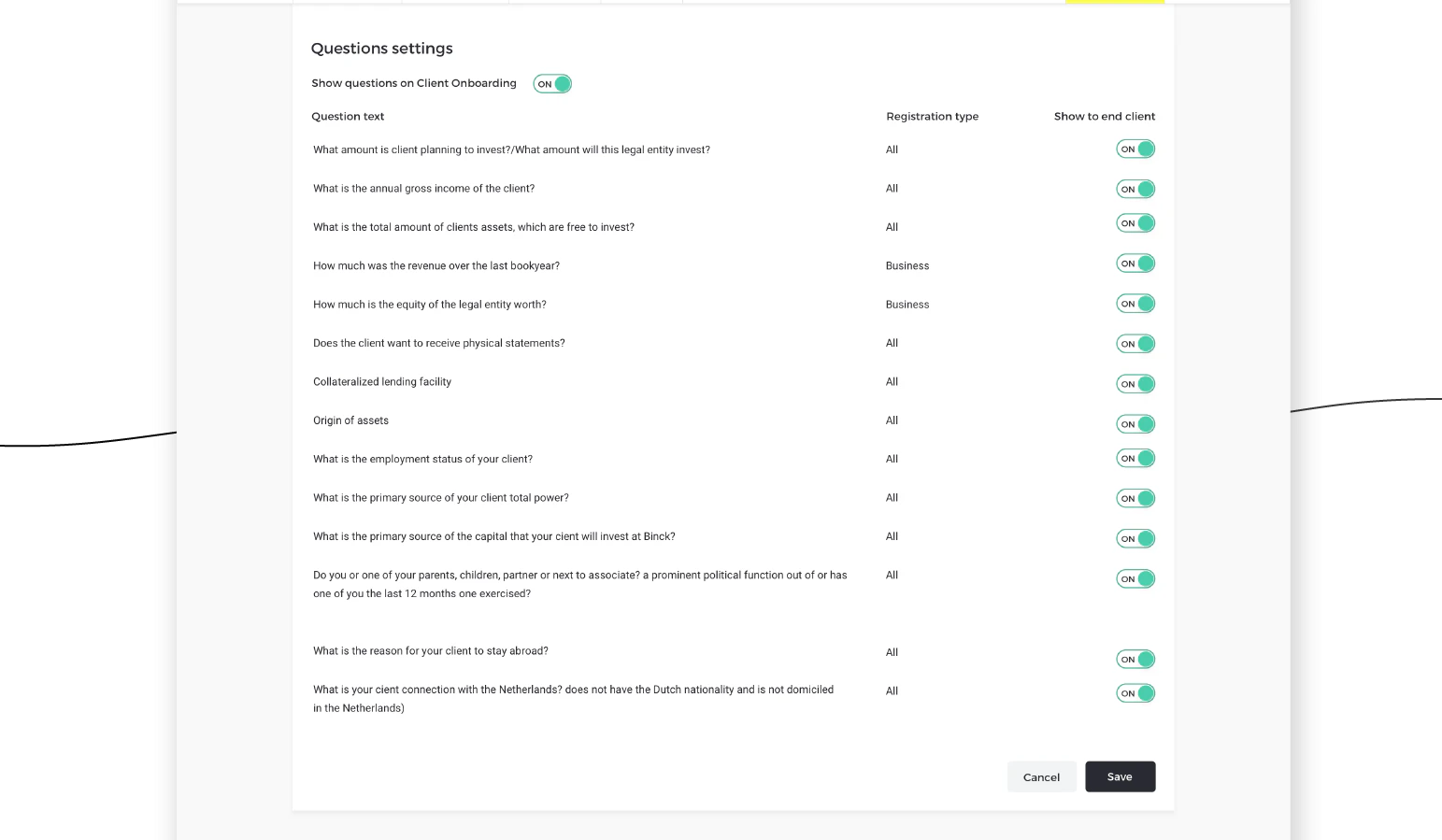Update processor specific questions Binck Bank