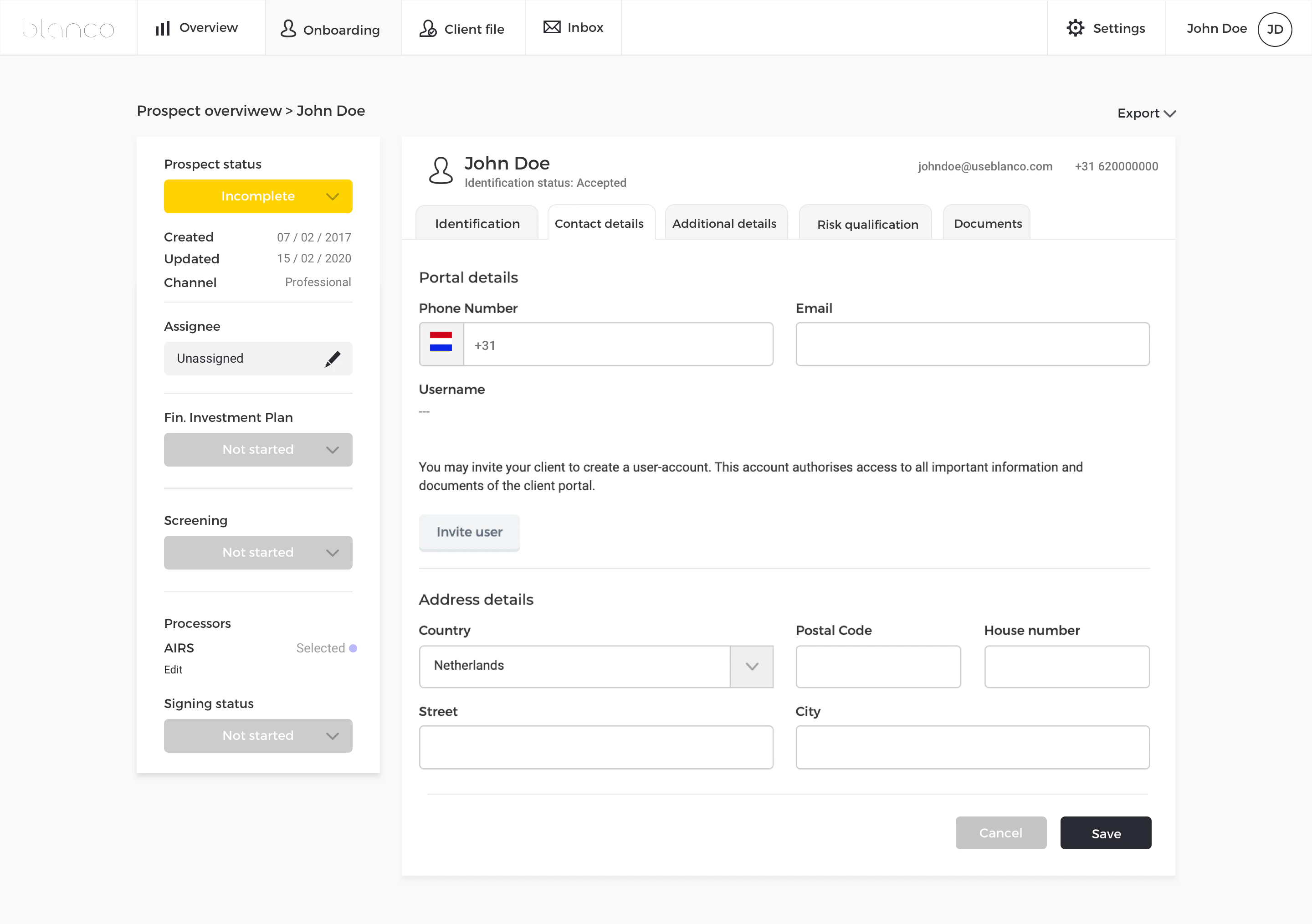 User management detail onboarding